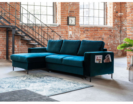 Canapé d'angle gauche 4 places convertible avec coffre en velours Lilly