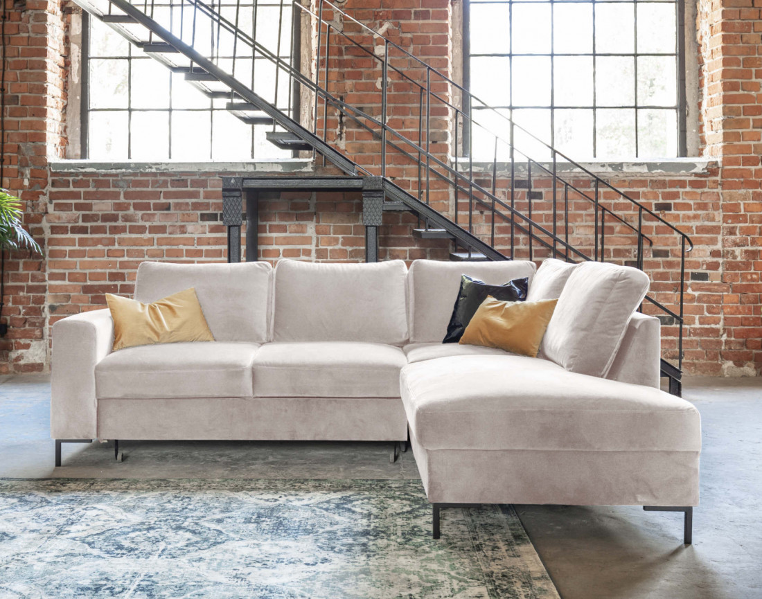 Canapé d'angle droit 5 places convertible en velours Lilly