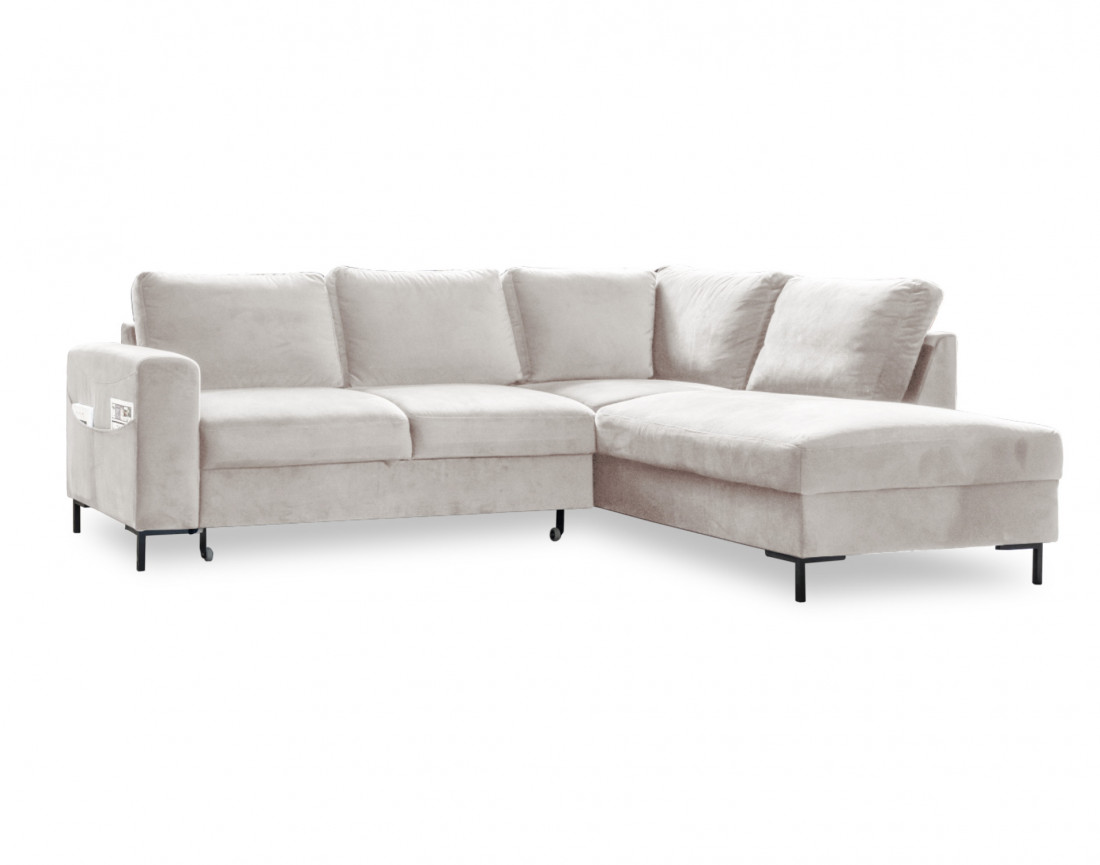 Canapé d'angle droit 5 places convertible en velours Lilly
