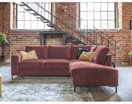 Canapé d'angle droit 5 places convertible en velours Lilly