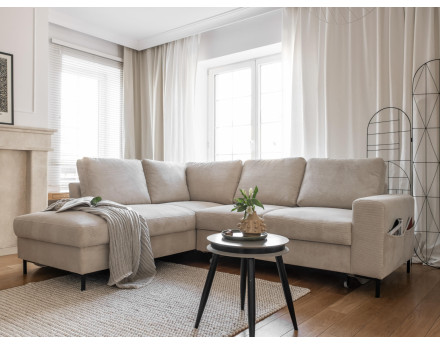 Canapé d'angle gauche 5 places convertible en velours côtelé Lilly