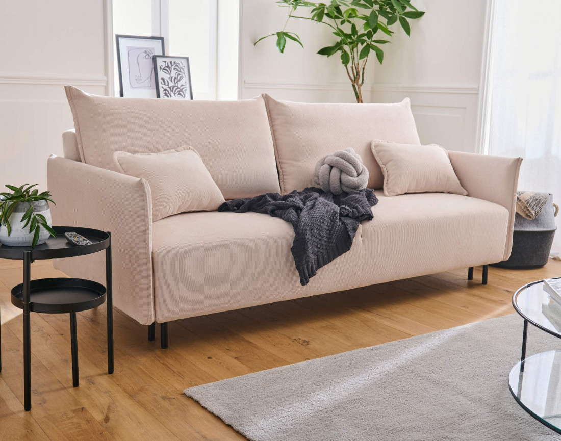 Valentina - canapé 3 places convertible avec coffre en velours côtelé - style contemporain