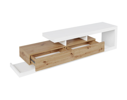 Olga meuble TV bois et blanc 2 tiroirs 198 cm