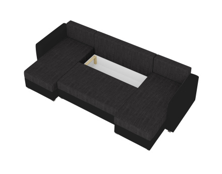Romy - canapé panoramique en U 7 places convertible avec coffre en tissu et PU