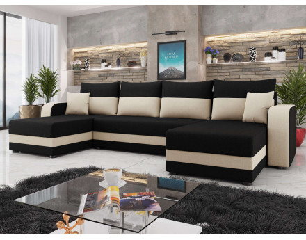 Harvey - canapé panoramique en U 7 places convertible avec coffre en tissu