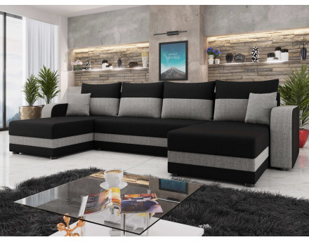 Harvey - canapé panoramique en U 7 places convertible avec coffre en tissu