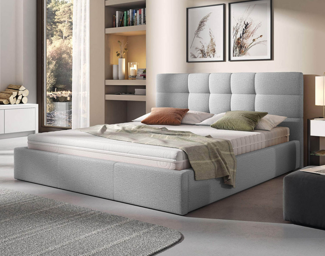 Mael - lit coffre 180x200 cm - en tissu et sommier inclus