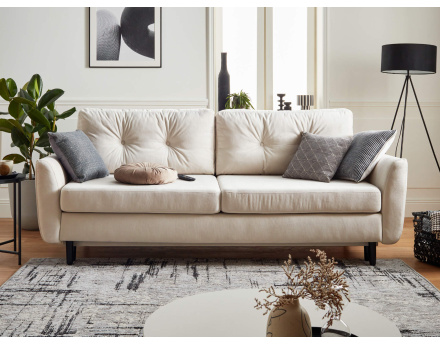 Canapé droit 3 places convertible avec coffre de rangement en velours Nils