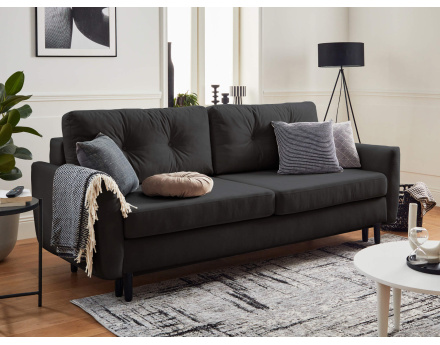 Canapé droit 3 places convertible avec coffre de rangement en velours Nils