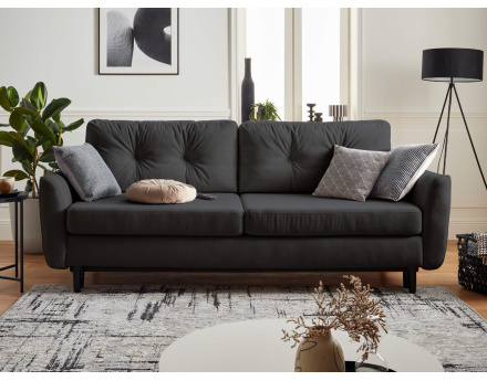 Canapé droit 3 places convertible avec coffre de rangement en velours Nils