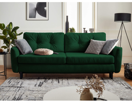 Canapé droit 3 places convertible avec coffre de rangement en velours Nils