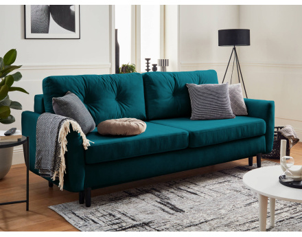 Canapé droit 3 places convertible avec coffre de rangement en velours Nils