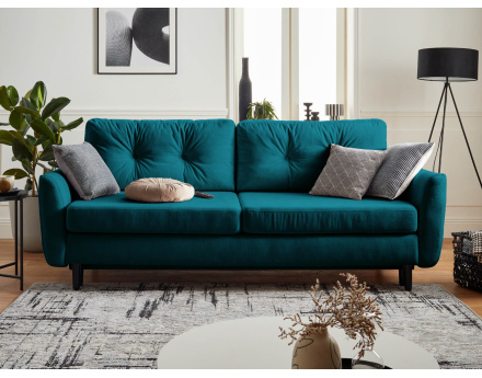 Canapé droit 3 places convertible avec coffre de rangement en velours Nils