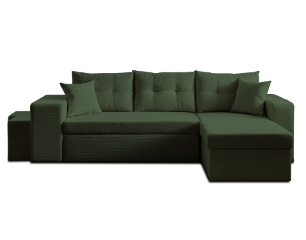 California - canapé d'angle réversible convertible 4 places avec poufs, coffre et tablette de rangement en velours côtelé