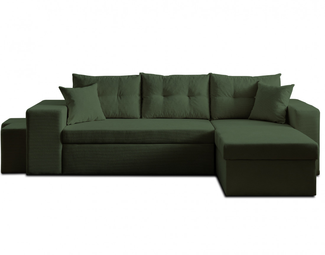 California - canapé d'angle réversible convertible 4 places avec poufs, coffre et tablette de rangement en velours côtelé