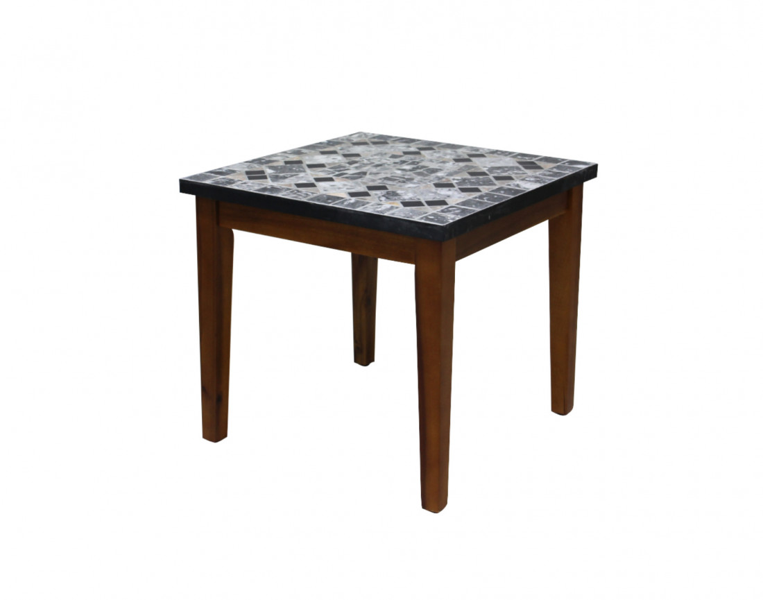 Izao - salon bas de jardin 2 places + table mosaïque - en corde noir et bois - coussins beiges