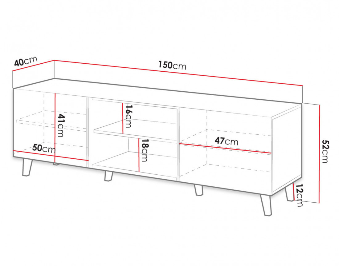 Come - meuble TV - bois - 2 portes et 2 niches 150 cm