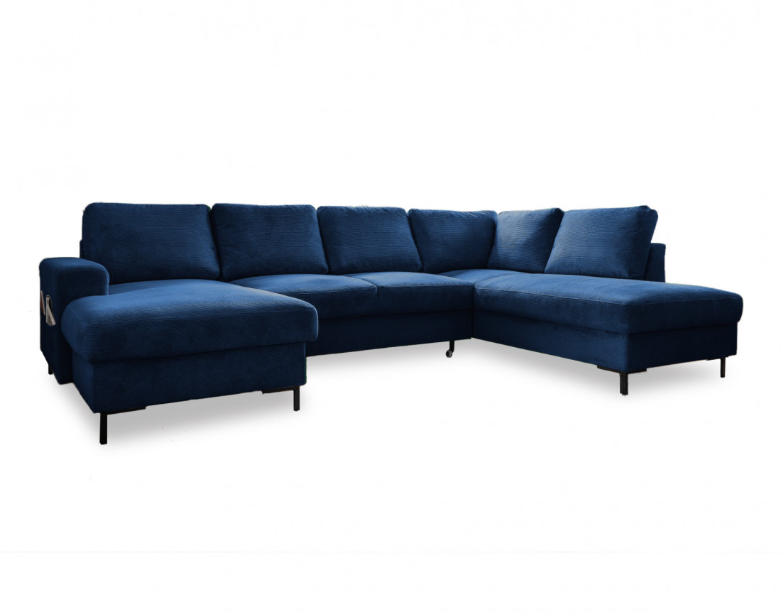 Canapé panoramique d'angle droit 7 places convertible avec coffre en velours côtelé Lilly