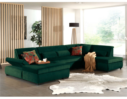 Canapé panoramique d'angle droit 7 places XXL en velours Vermont