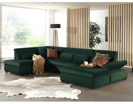 Canapé panoramique d'angle gauche 7 places XXL en velours Vermont