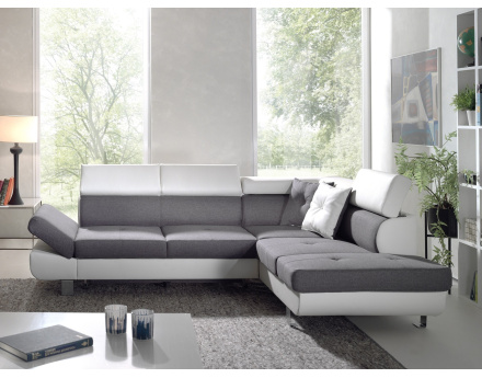 Lisbona – canapé d’angle droit convertible avec têtières relevables