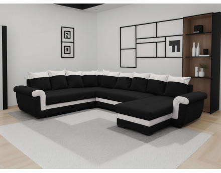 Canapé panoramique d'angle réversible convertible en tissu et PU Henry