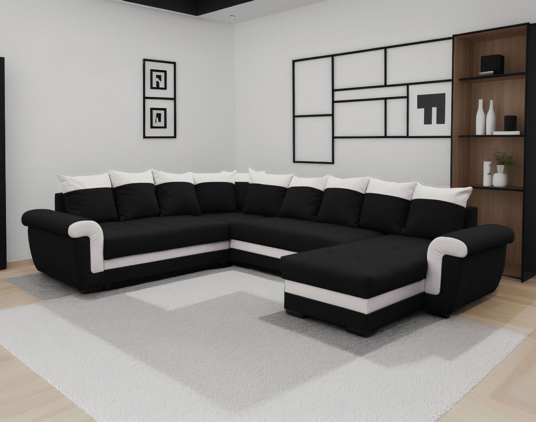 Canapé panoramique d'angle réversible convertible en tissu et PU Henry