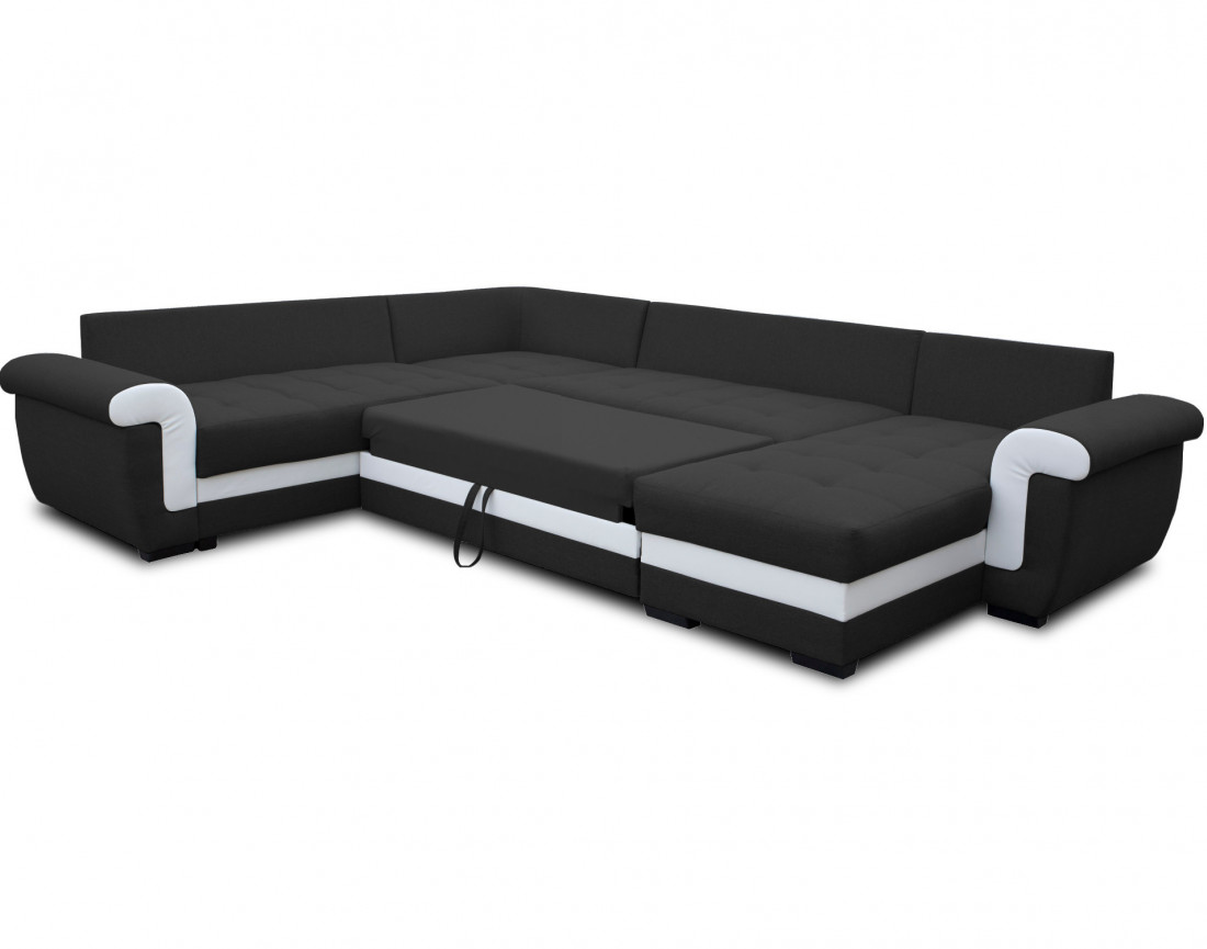 Canapé panoramique d'angle réversible convertible en tissu et PU Henry