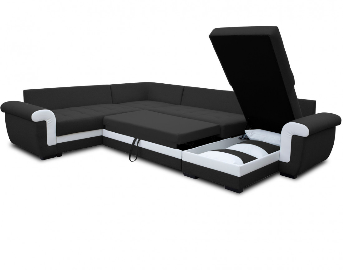 Canapé panoramique d'angle réversible convertible en tissu et PU Henry