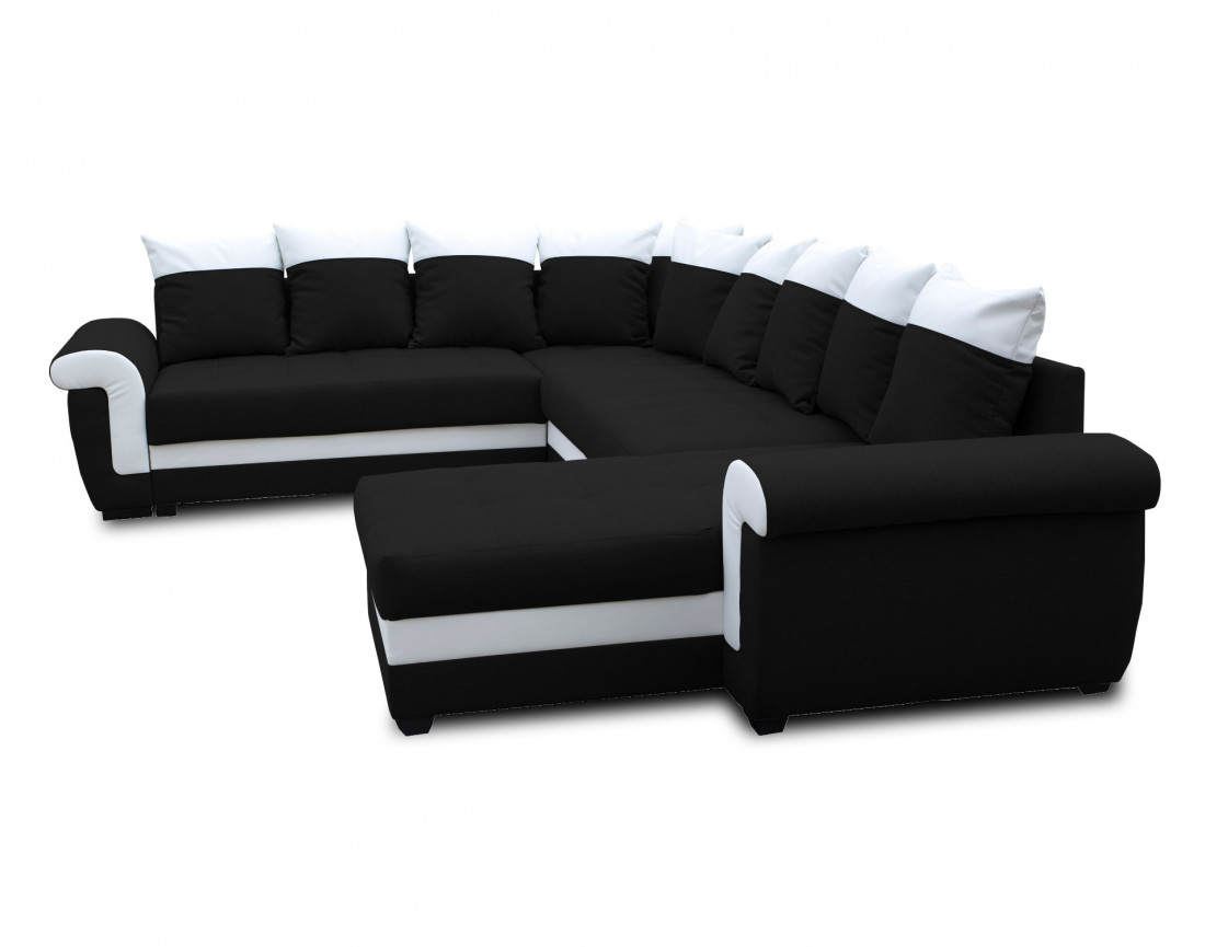 Canapé panoramique d'angle réversible convertible en tissu et PU Henry