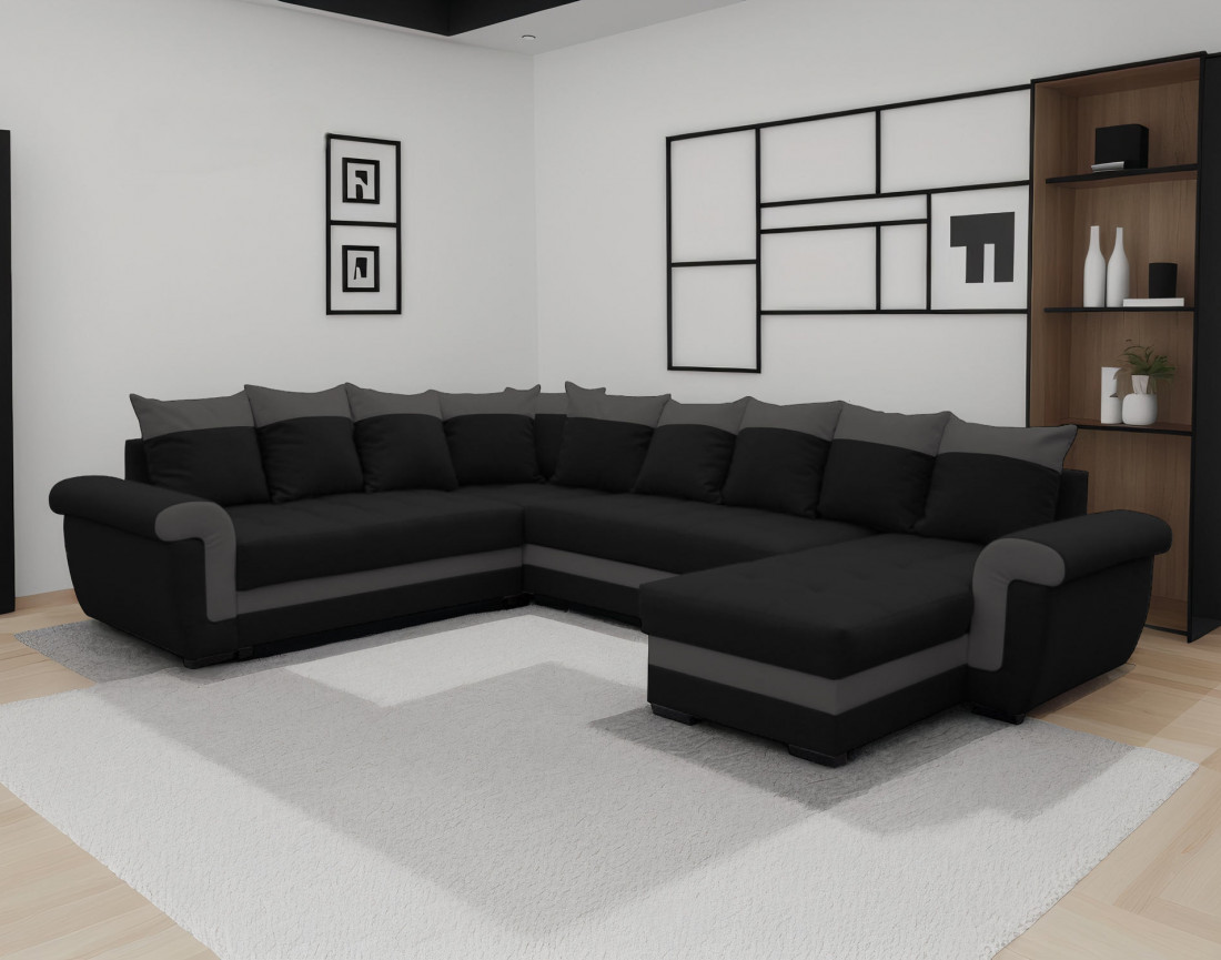 Canapé panoramique d'angle réversible convertible en tissu et PU Henry