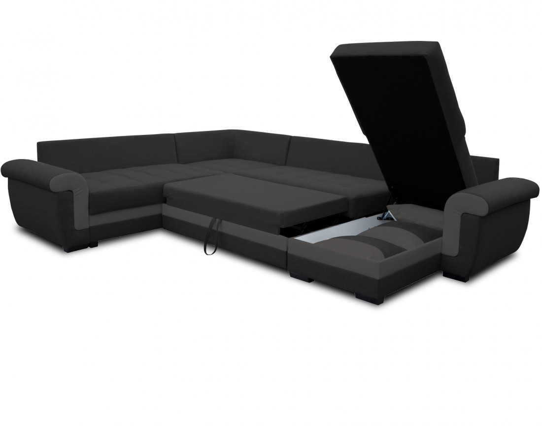 Canapé panoramique d'angle réversible convertible en tissu et PU Henry