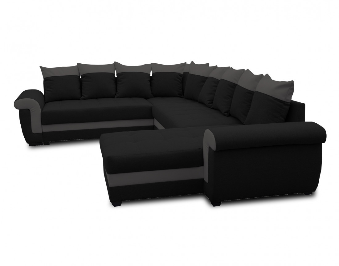 Canapé panoramique d'angle réversible convertible en tissu et PU Henry