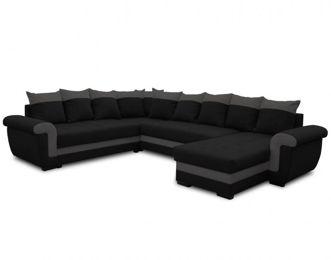 Canapé panoramique d'angle réversible convertible en tissu et PU Henry