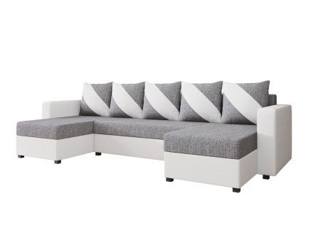 Romy - canapé panoramique en U 7 places convertible avec coffre en tissu et PU