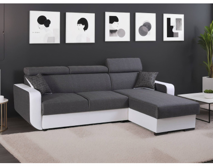 Canapé d'angle réversible 4 places convertible avec têtieres et coffre Dustin