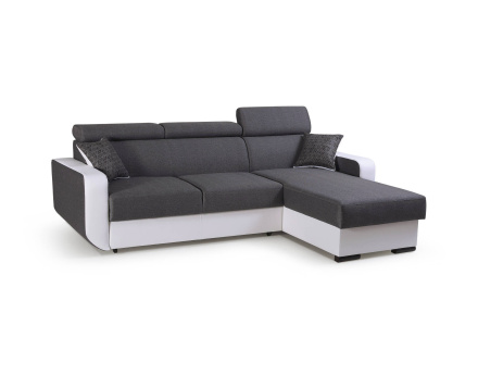 Canapé d'angle réversible 4 places convertible avec têtieres et coffre Dustin