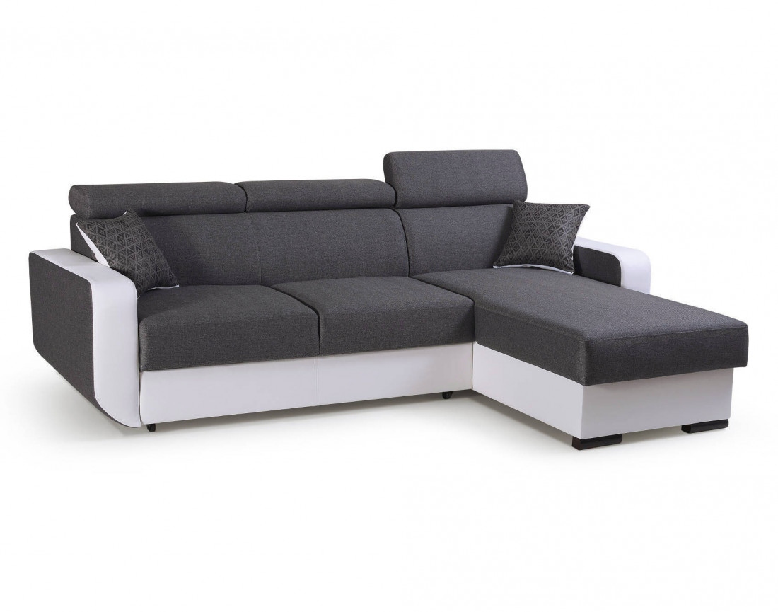 Canapé d'angle réversible 4 places convertible avec têtieres et coffre Dustin