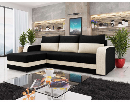 Canapé d'angle réversible 4 places convertible avec coffre en tissu bicolore Harvey