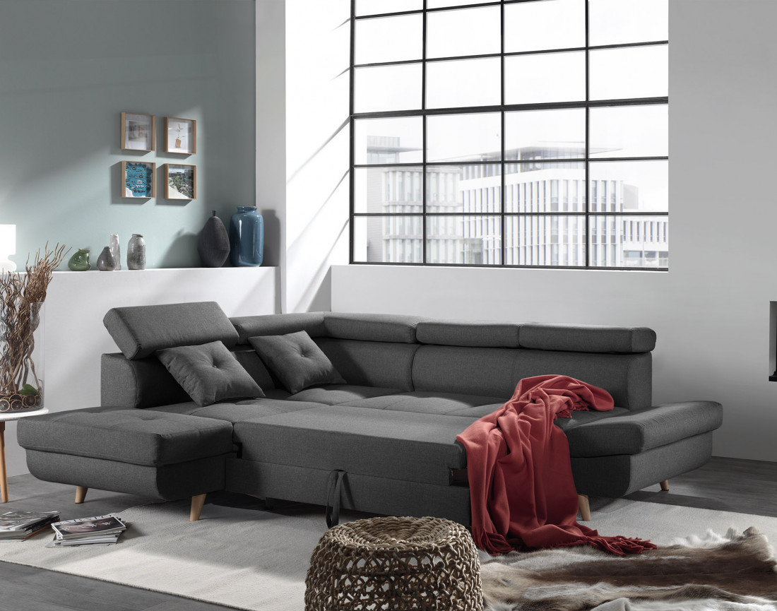 Linea - Canapé d'angle gauche convertible scandinave - L 252 x P 190cm