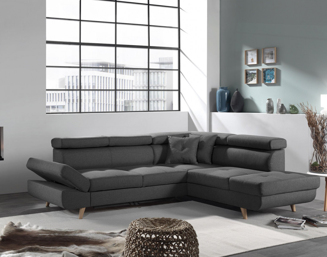 Linea - Canapé d'angle droit convertible scandinave - L 252 x P 190cm