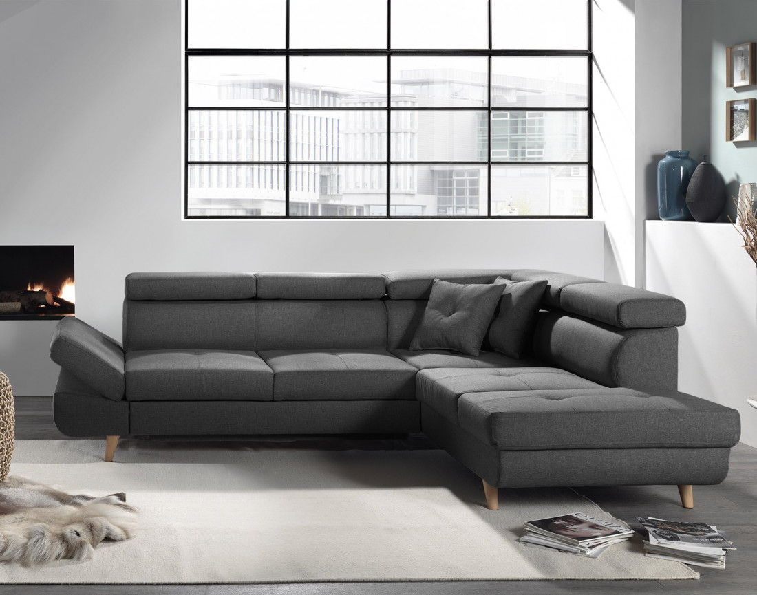 Linea - Canapé d'angle droit convertible scandinave - L 252 x P 190cm