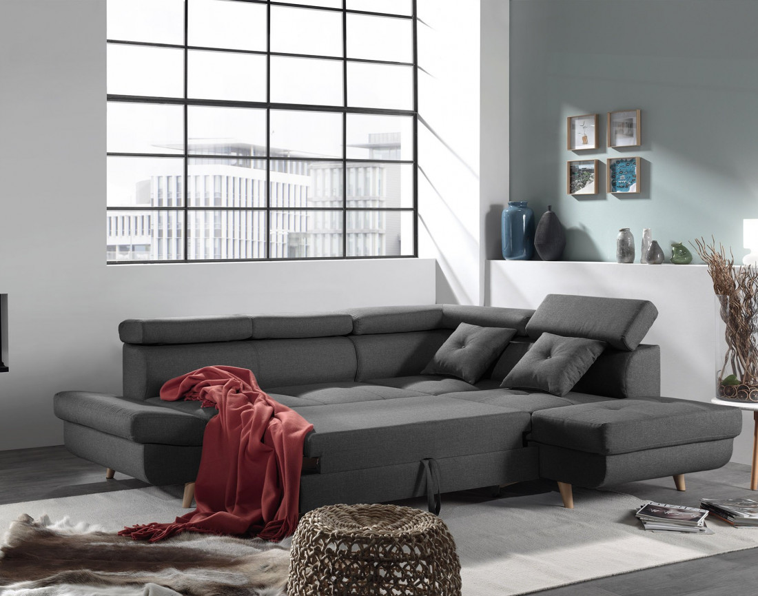 Linea - Canapé d'angle droit convertible scandinave - L 252 x P 190cm