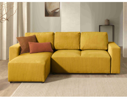 Canapé d'angle 4 places convertible avec coffre en velours côtelé Livy