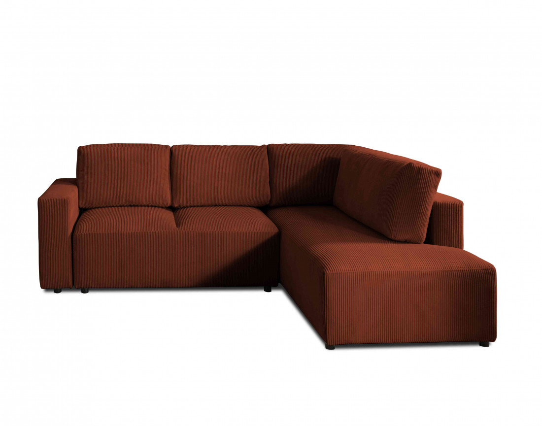 Canapé d'angle droit 5 places convertible avec coffre en velours côtelé Livy