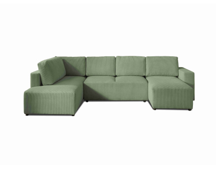 Canapé d'angle panoramique gauche convertible avec coffre en velours côtelé Livy