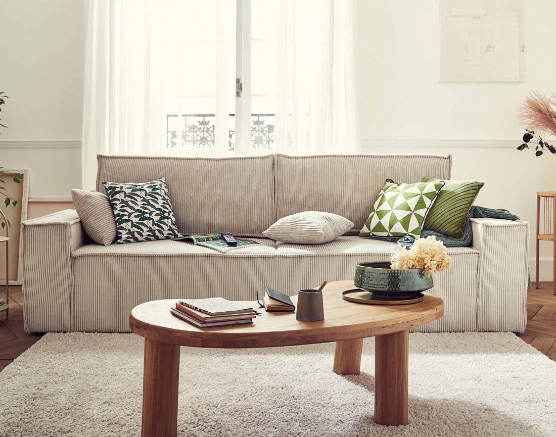 Dellia - canapé 3 places convertible - avec coffre - en velours côtelé - style contemporain