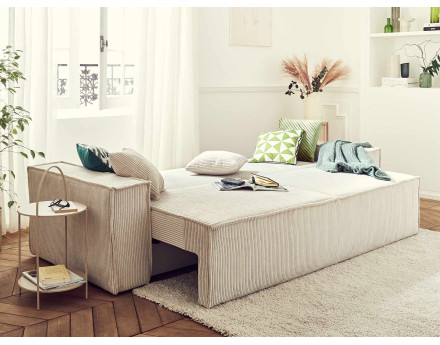 Dellia - canapé 3 places convertible avec coffre en velours côtelé - style contemporain