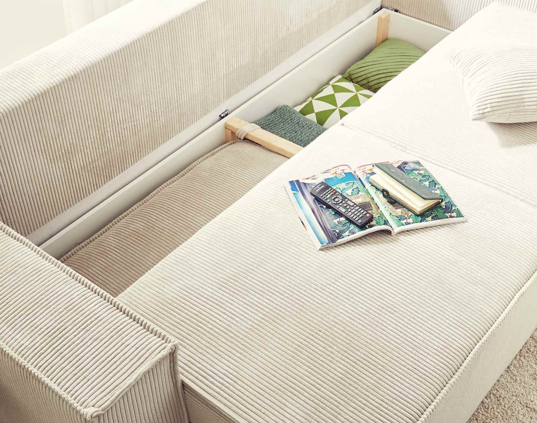 Dellia - canapé 3 places convertible - avec coffre - en velours côtelé - style contemporain