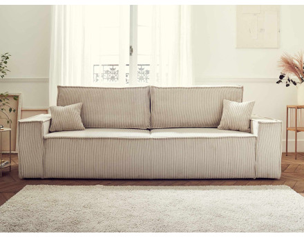 Dellia - canapé 3 places convertible avec coffre en velours côtelé - style contemporain
